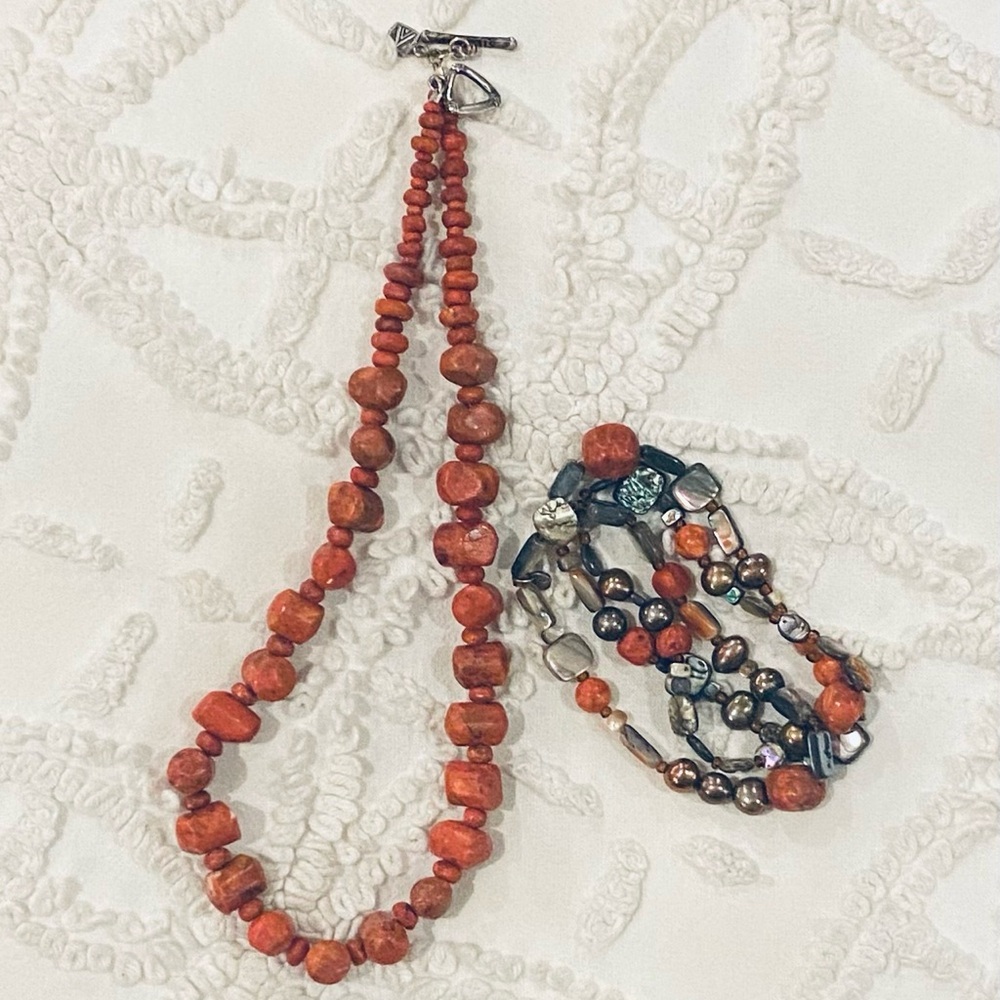 Silpada coral and silver Necklace and Bracelet set